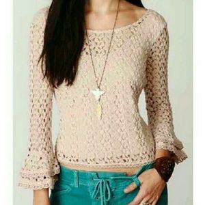 FREE PEOPLE EMBROIDERED KNIT TOP